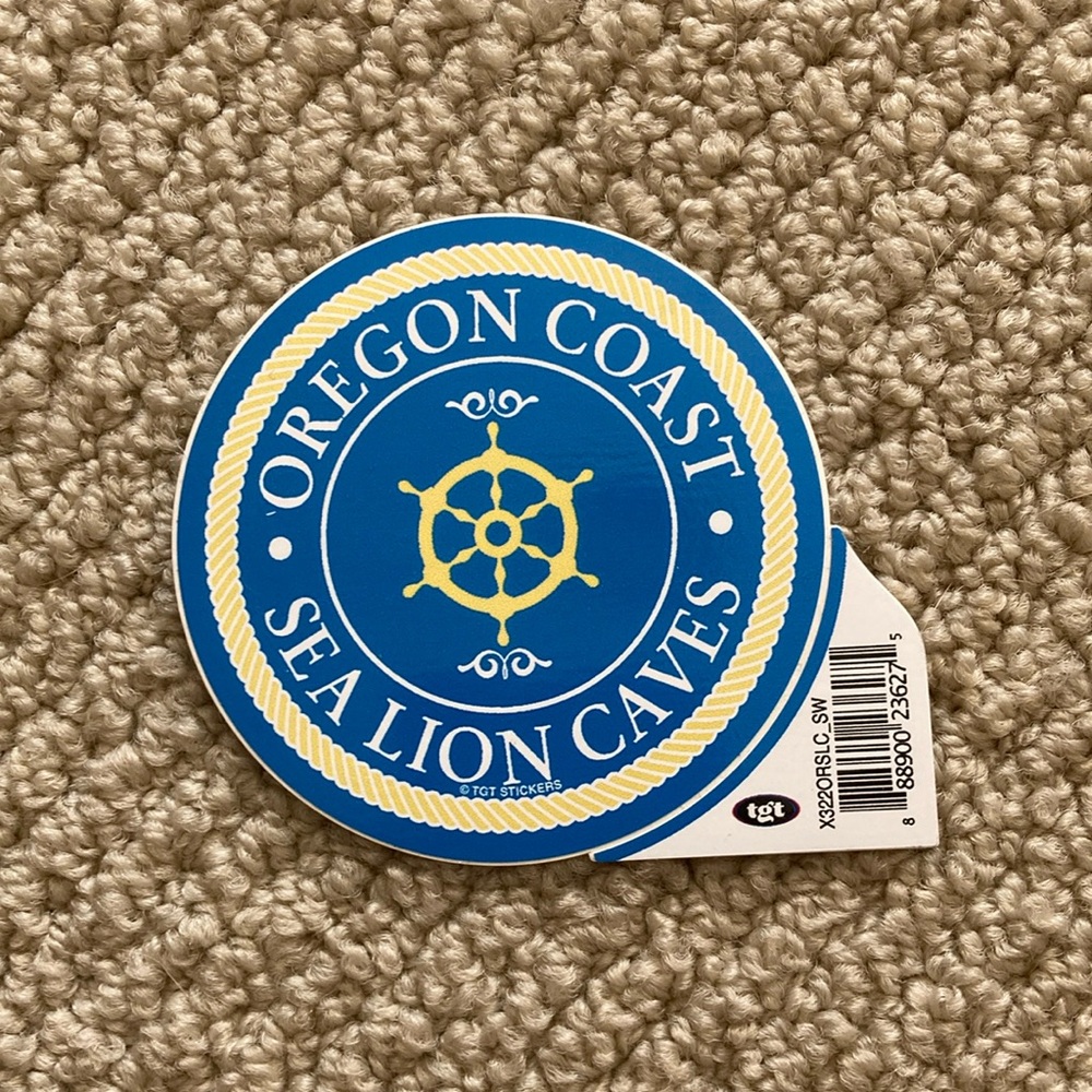 Oregon Coast Sea Lion Caves Sticker Wheel Ocean Souvenir Blue NWT